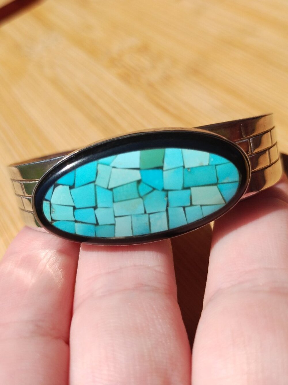 Jay King DTR Turquoise inlay black agate cuff bracelet 925 Sterling Silver